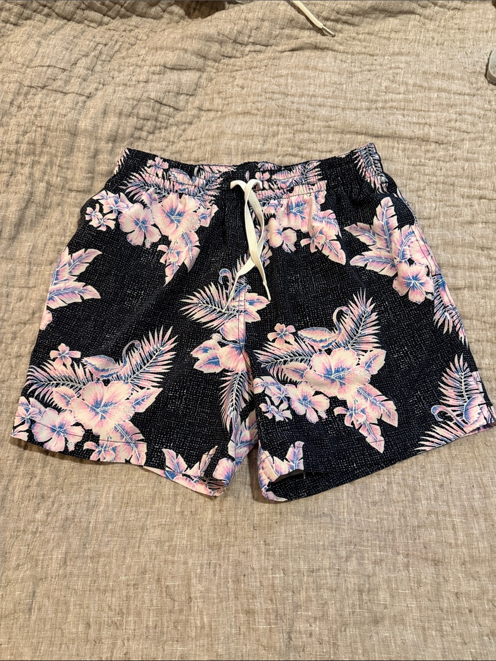 chubbies Black Swim Trunks with Pink Floral Print 8